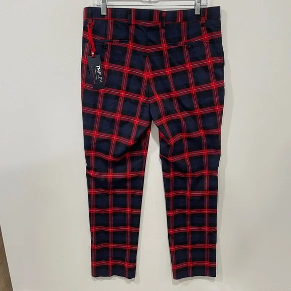 Tommy Hilfiger Men's THFlex Plaid Tailored Pants Red Blue Black‎ Size 33W X 30L - Picture 6 of 8